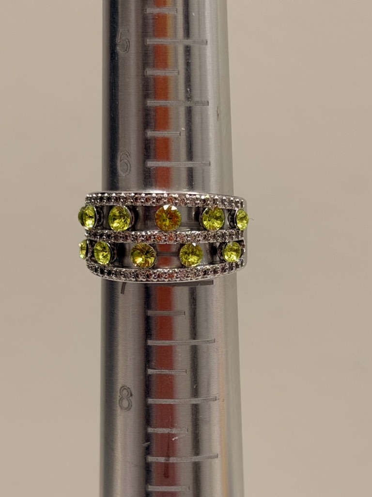 Bomb Party Nwot! Peridot Green Crystal Triple-Row Band Ring
